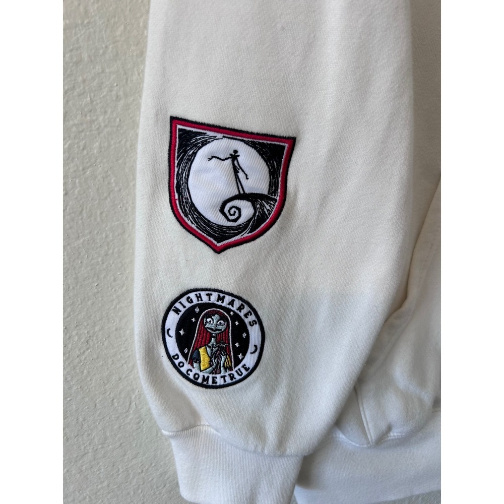 Nightmare Before Christmas Patch Jack Skellington Ivory Hoodie SZ S - Picture 3 of 9